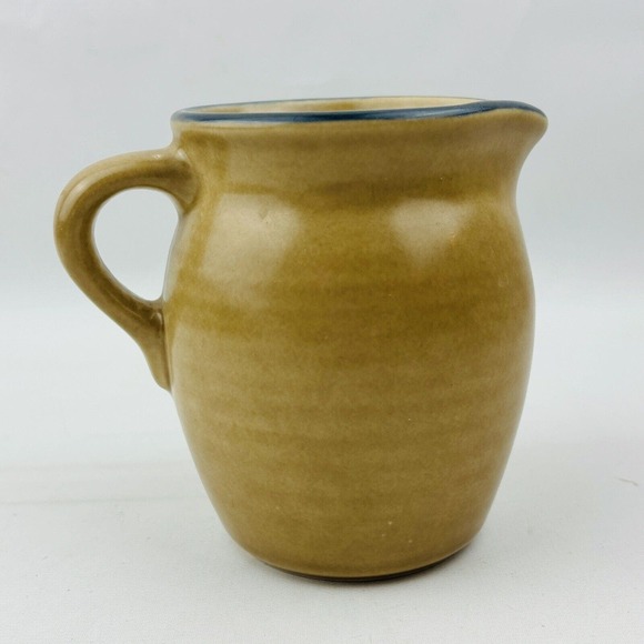 Pfaltzgraff Folk Art Creamer Pitcher Blue Floral Tan Stoneware USA - Picture 3 of 8